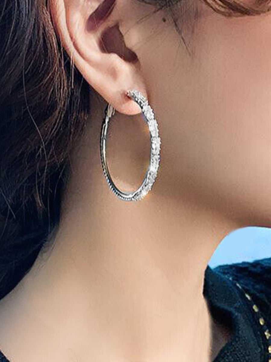 Radiant Hoop with CZ Sparkle. Pair of silver hoop earrings with clear gemstones. Ideal for causal, party wear & daily wear.
