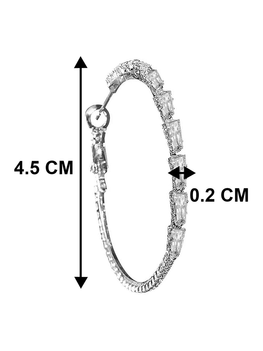 Radiant Hoop with CZ Sparkle. Pair of silver hoop earrings with clear gemstones. Ideal for causal, party wear & daily wear.