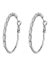 Radiant Hoop with CZ Sparkle. Pair of silver hoop earrings with clear gemstones. Ideal for causal, party wear & daily wear.