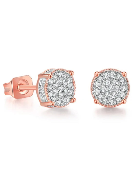 Sparkling Round CZ Stud Earrings - Rose Gold