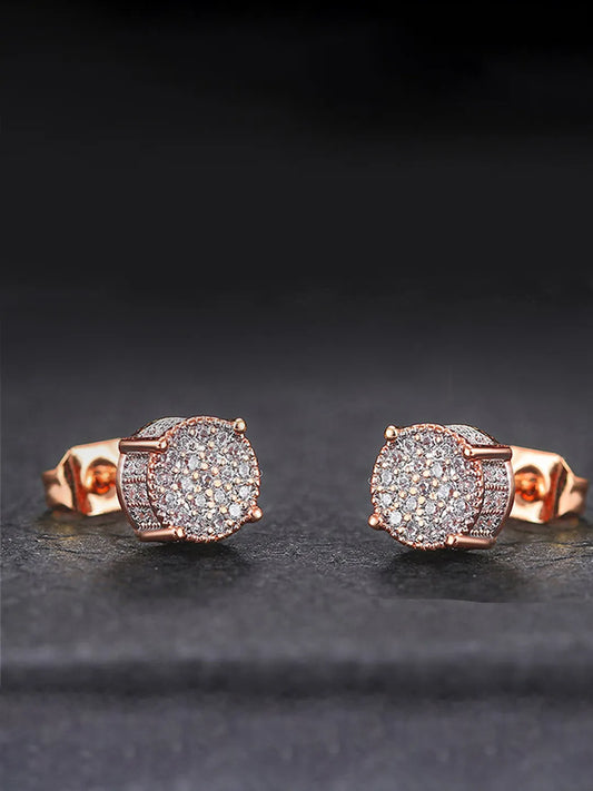 Sparkling Round CZ Stud Earrings - Rose Gold