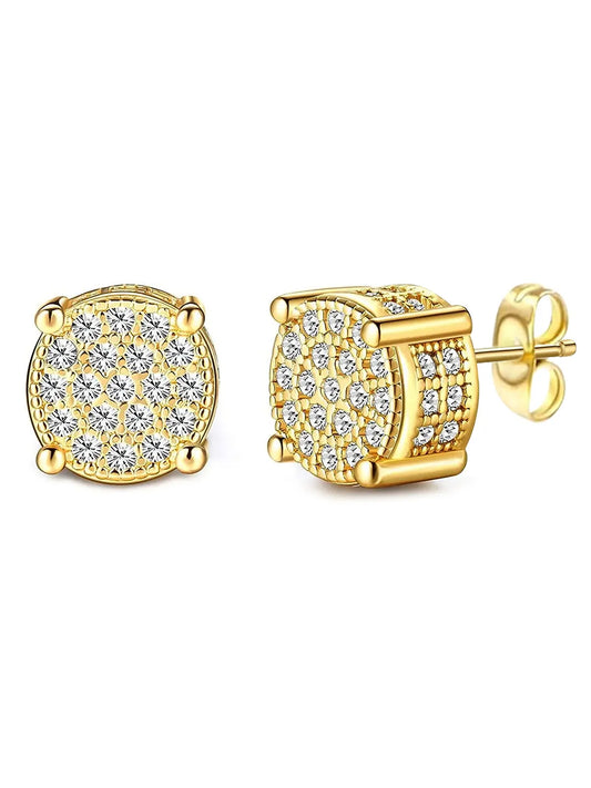 Sparkling Round CZ Stud Earrings - Gold