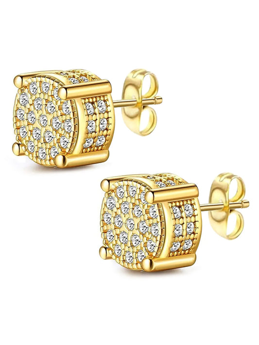 Sparkling Round CZ Stud Earrings - Gold