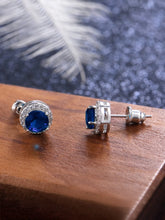 Glamorous Sapphire Halo Stud Earrings - Blue