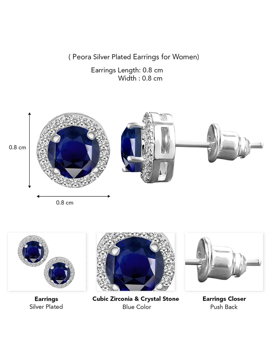 Glamorous Sapphire Halo Stud Earrings - Blue