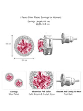 Glamorous Sapphire Halo Stud Earrings - Silver Rani Pink