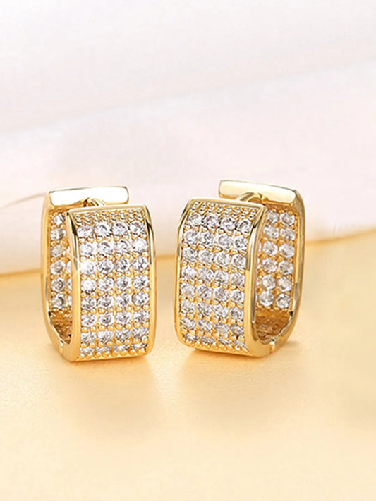 Sparkling Cubic Zirconia Hoops Earrings - Gold