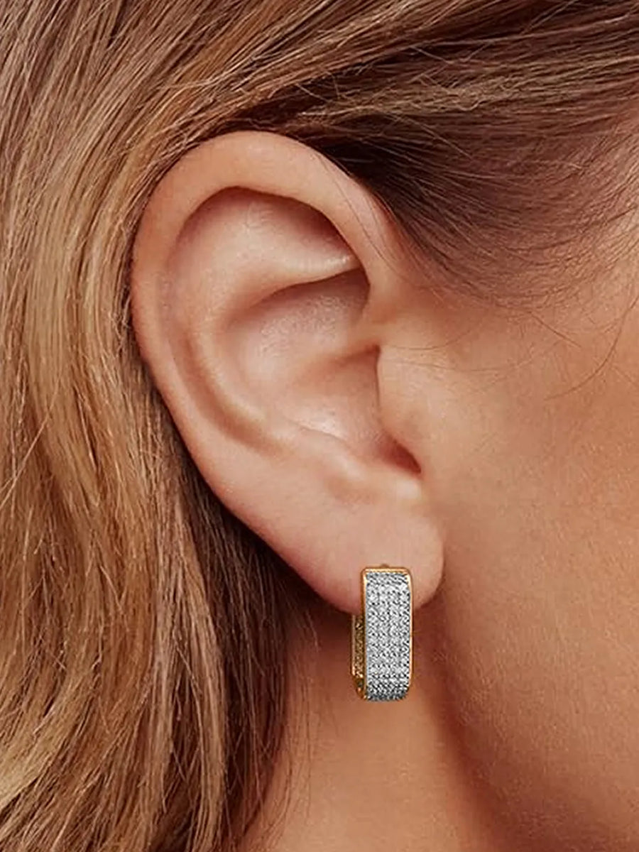 Sparkling Cubic Zirconia Hoops Earrings - Gold