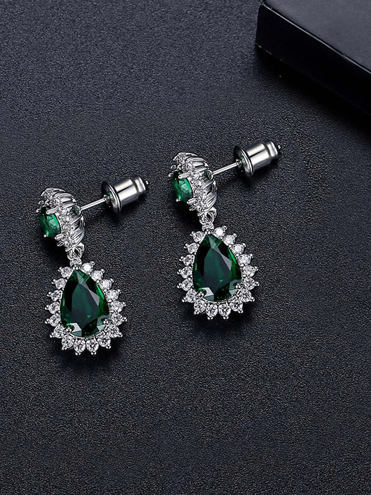 Stunning Emerald Bliss Dangle Earrings - Silver Green