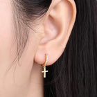 Cross Design CZ Studded Hoop Earrings - Gold