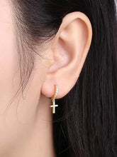 Cross Design CZ Studded Hoop Earrings - Gold