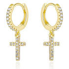 Cross Design CZ Studded Hoop Earrings - Gold