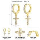Cross Design CZ Studded Hoop Earrings - Gold