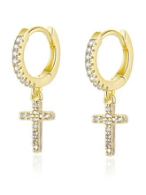 Cross Design CZ Studded Hoop Earrings - Gold