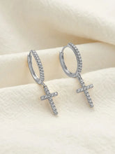Cross Design CZ Studded Hoop Earrings