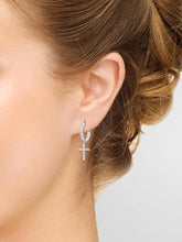 Cross Design CZ Studded Hoop Earrings