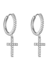 Cross Design CZ Studded Hoop Earrings