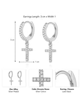 Cross Design CZ Studded Hoop Earrings