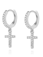 Cross Design CZ Studded Hoop Earrings
