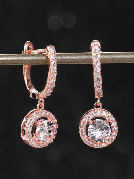 CZ Drop Earrings with Hoop Accent - Rose Gold