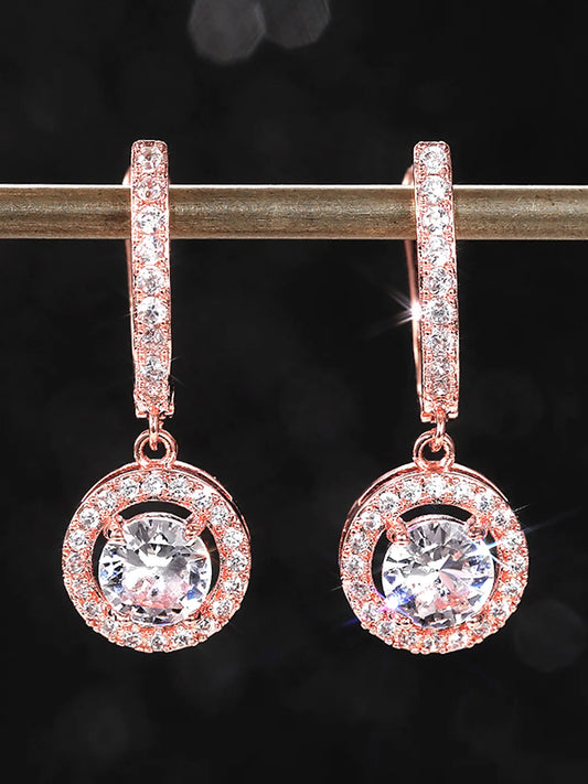 CZ Drop Earrings with Hoop Accent - Rose Gold
