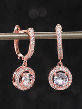 CZ Drop Earrings with Hoop Accent - Rose Gold