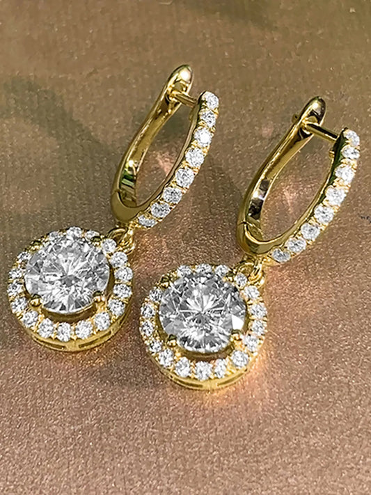 CZ Drop Earrings with Hoop Accent - Gold