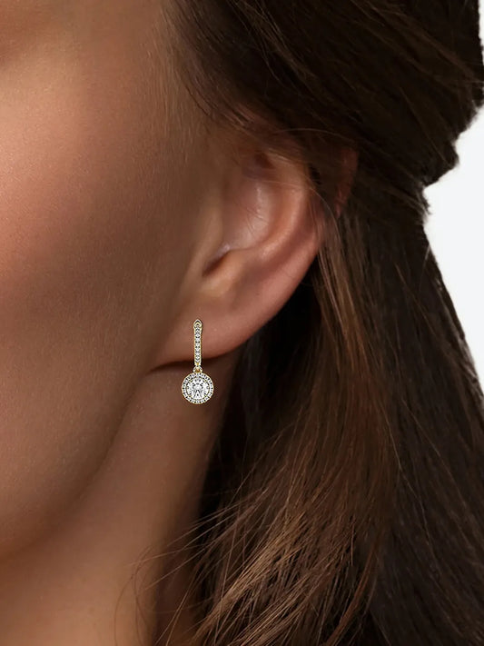 CZ Drop Earrings with Hoop Accent - Gold