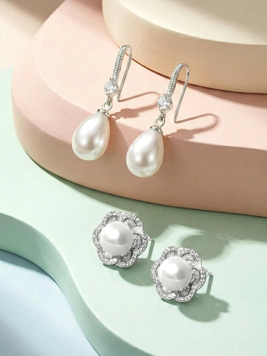 Classic Pearl Stud & Drop Earrings Gift Combo