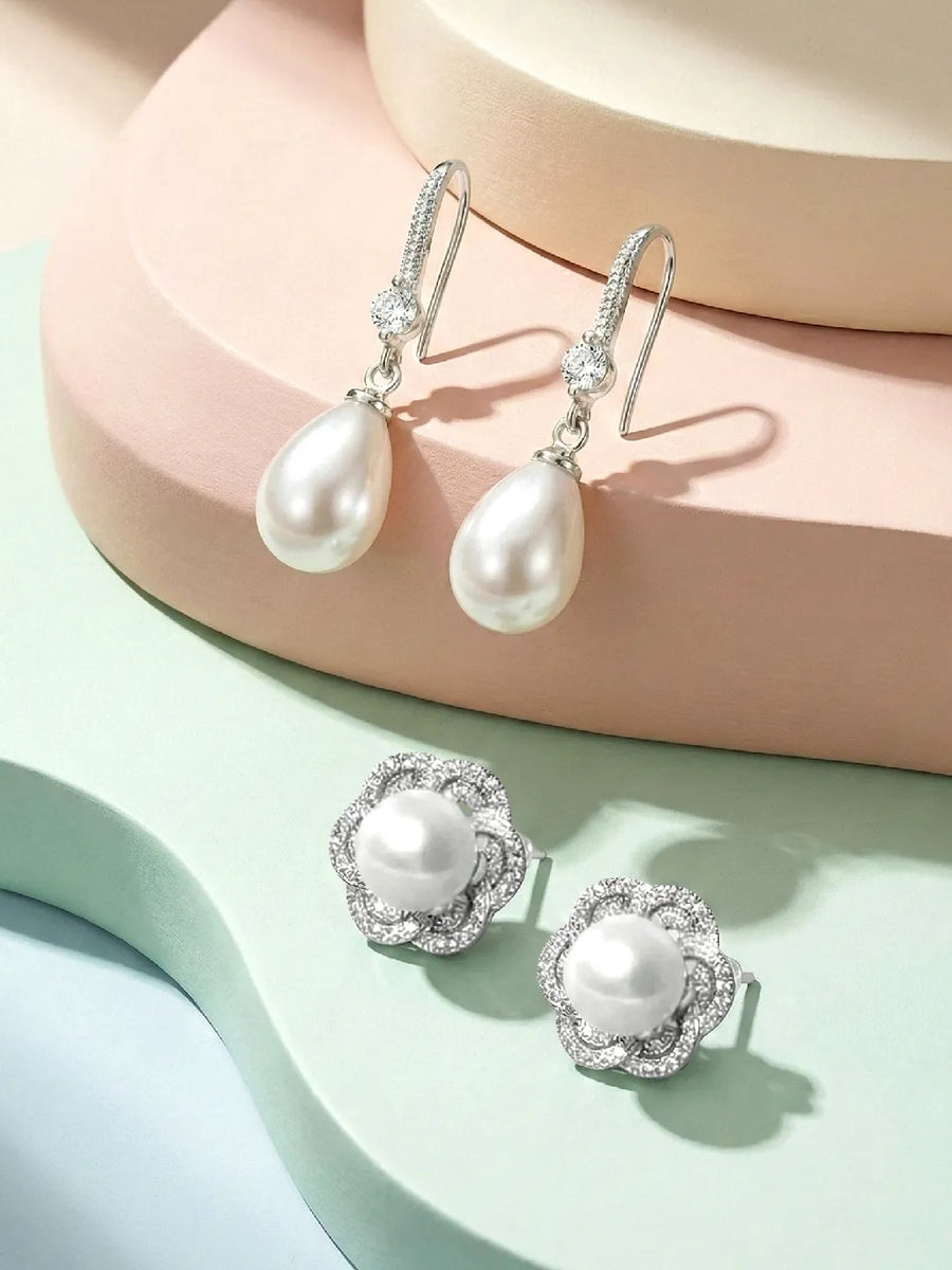 Classic Pearl Stud & Drop Earrings Gift Combo
