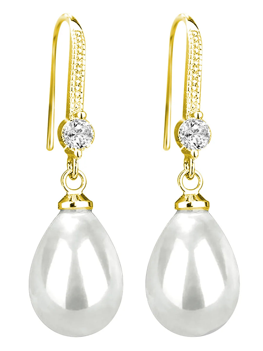 Pearl Dangle Earrings with Crystal Accent
