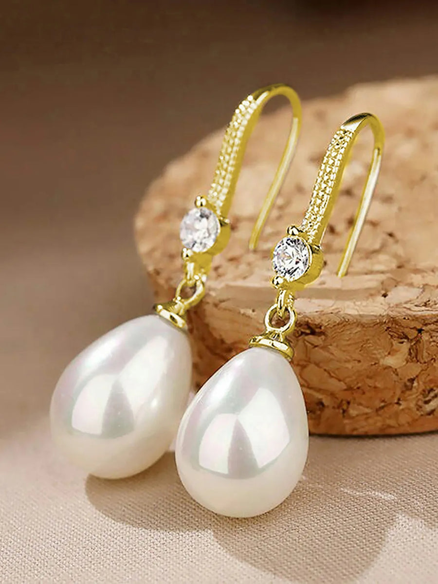 Pearl Dangle Earrings with Crystal Accent