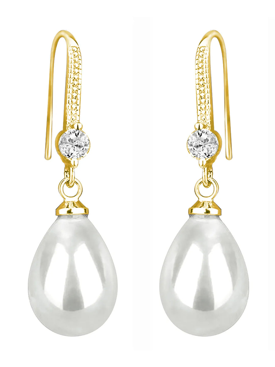Pearl Dangle Earrings with Crystal Accent
