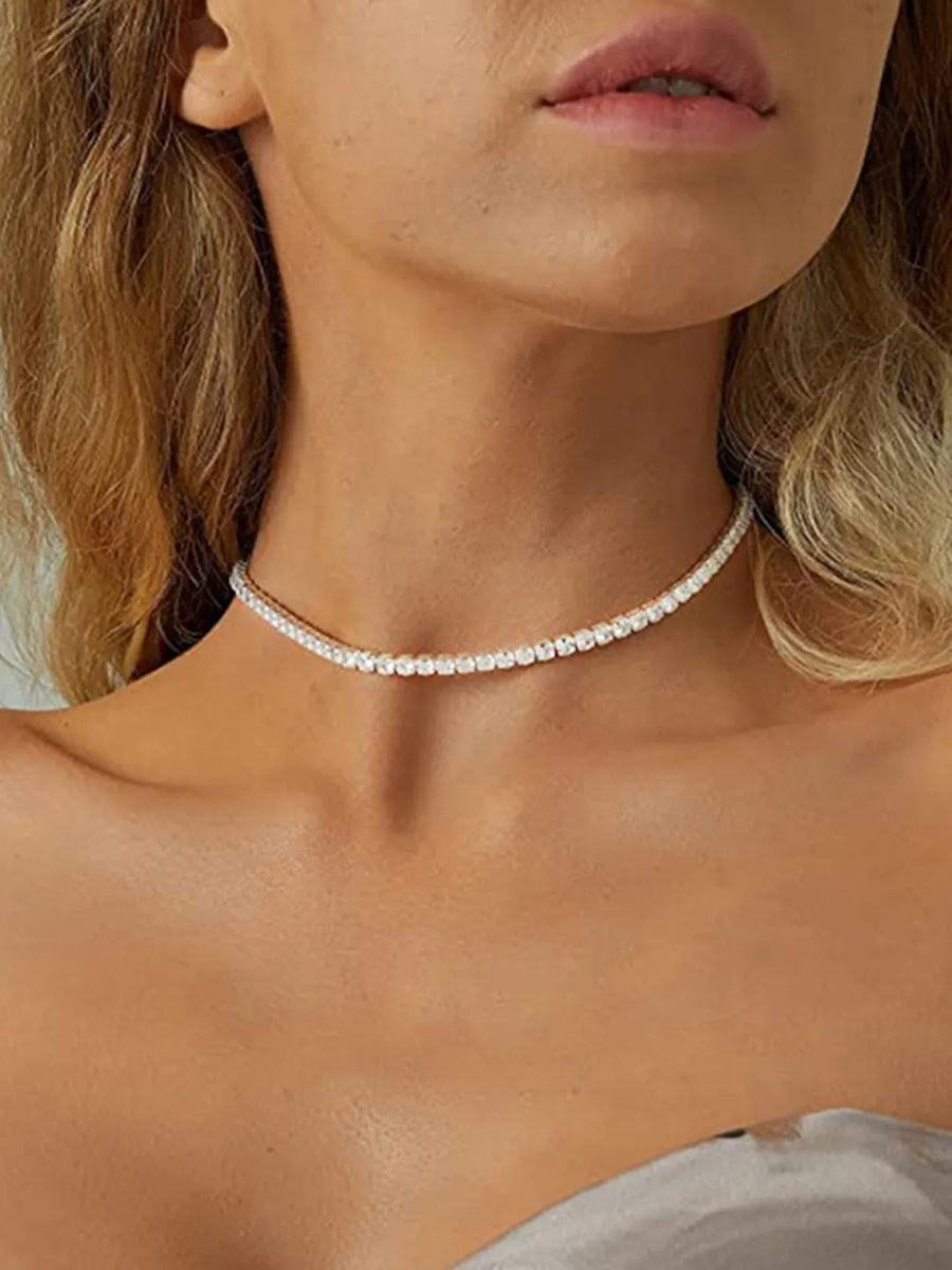 Rhodium Plated CZ Ornate Necklace