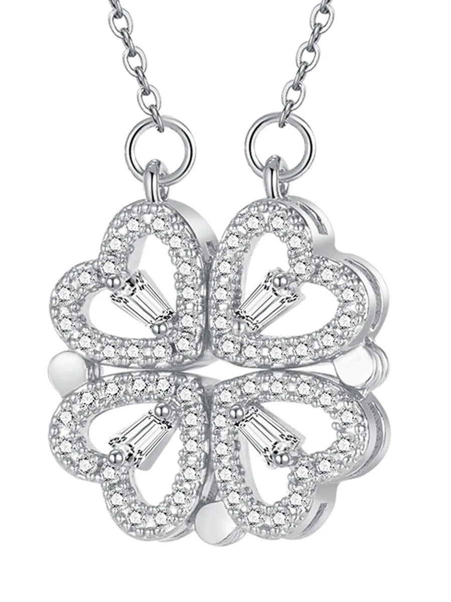 4 Heart Magnetic Clover Silver Necklace