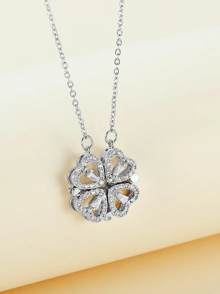 4 Heart Magnetic Clover Silver Necklace