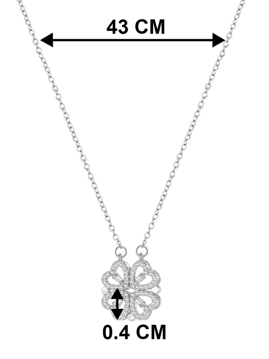 4 Heart Magnetic Clover Silver Necklace