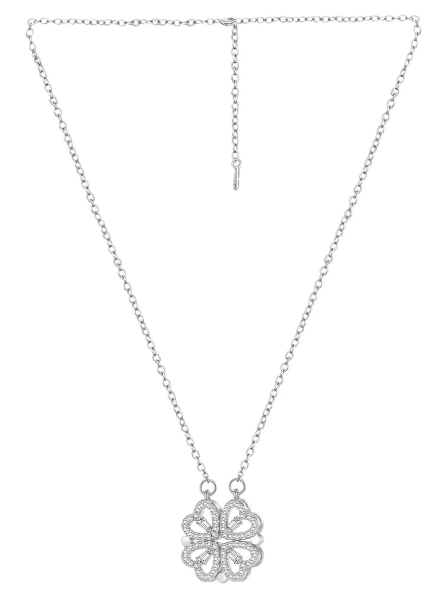 4 Heart Magnetic Clover Silver Necklace