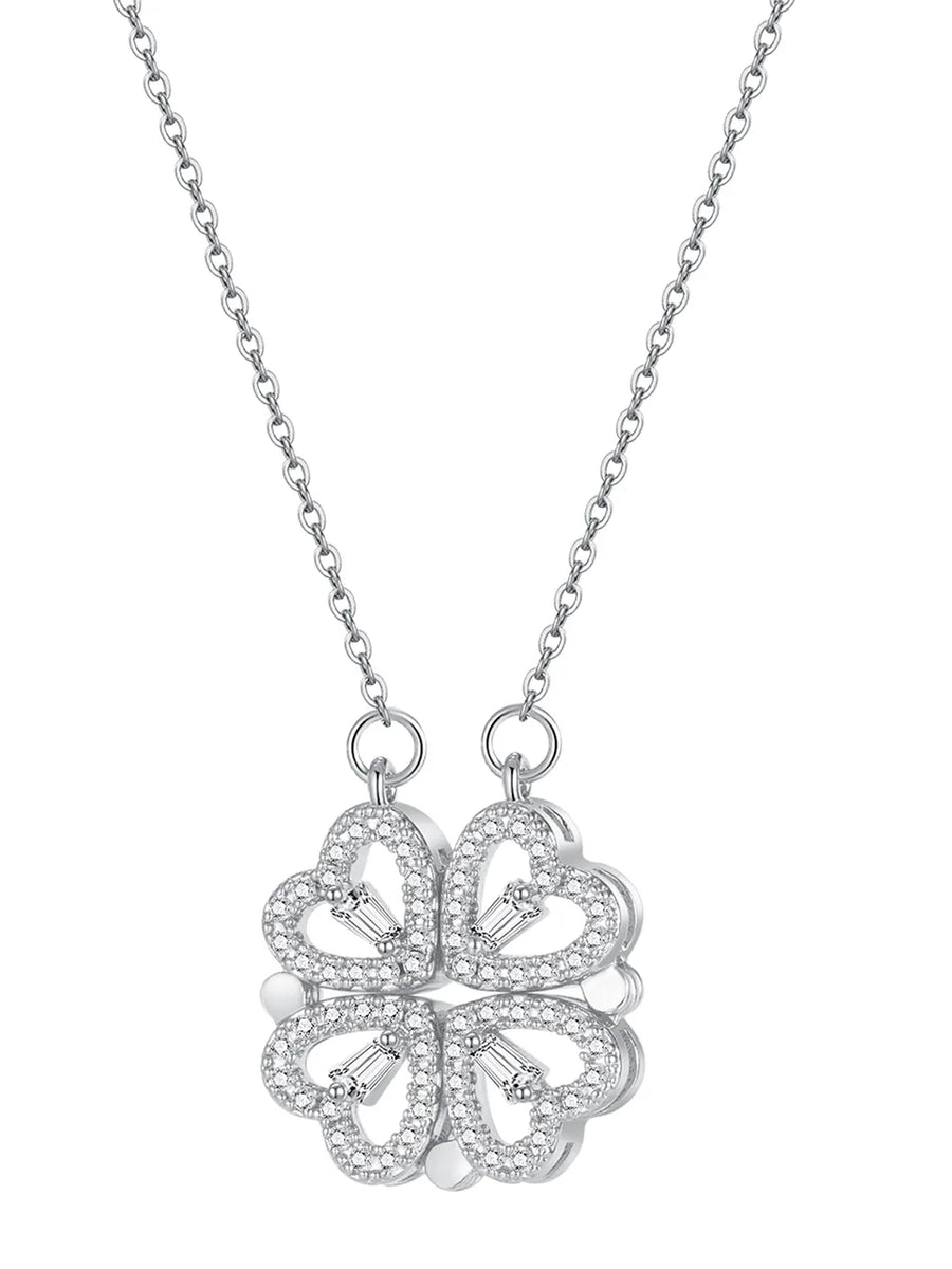 4 Heart Magnetic Clover Silver Necklace