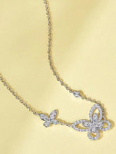 Dual Butterfly CZ Engraved Pendant Necklace