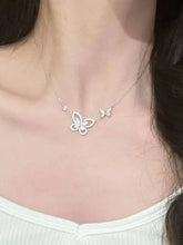 Dual Butterfly CZ Engraved Pendant Necklace