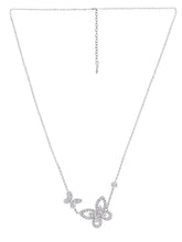 Dual Butterfly CZ Engraved Pendant Necklace