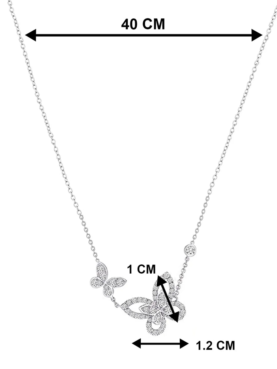 Dual Butterfly CZ Engraved Pendant Necklace