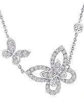 Dual Butterfly CZ Engraved Pendant Necklace