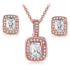 Square Halo Delicate CZ Rose Gold Pendant Set