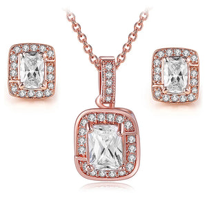 Square Halo Delicate CZ Rose Gold Pendant Set