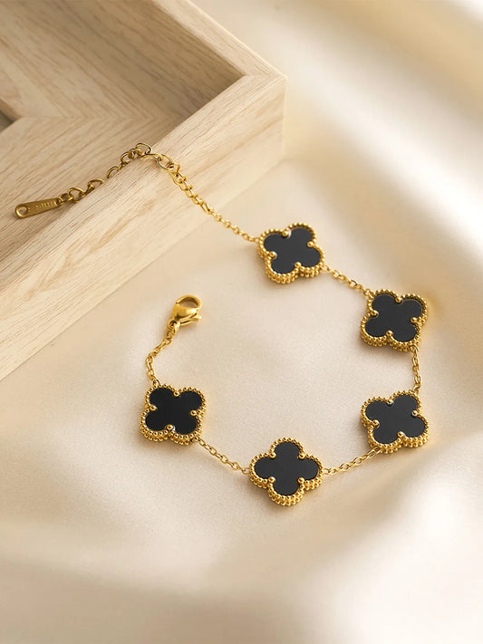 Gilded Clover Luck Charm Bracelet - Black
