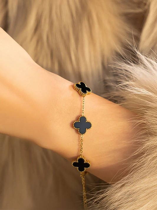 Gilded Clover Luck Charm Bracelet - Black