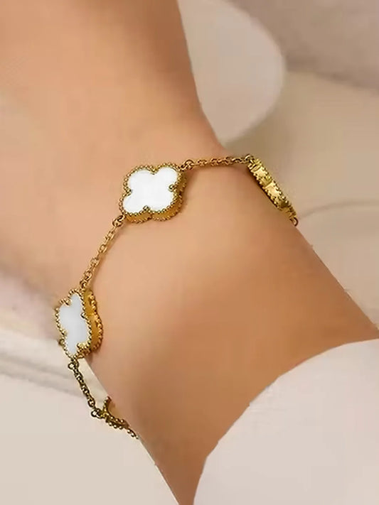 Gilded Clover Luck Charm Bracelet - Gold-White