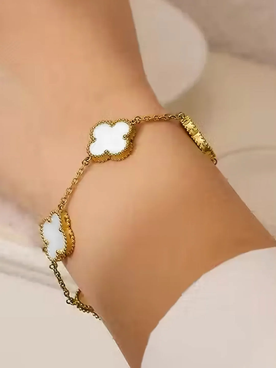 Gilded Clover Luck Charm Bracelet - Gold-White